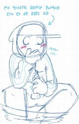 blushing blushing_male covering_mouth doodle handjob masturbating masturbation oc ocs original_character original_characters pants_down sitting sketch spanish spanish_dialogue spanish_text touching_penis touching_self whiteboardfox xd