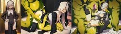 1girl ai_generated bdsm bed blue_eyes erect_nipples fellatio gangbang girl_on_top goblin hand_on_head large_penetration large_penis leg_grab medium_breasts narrow_waist nun nun_outfit raped_by_monster raped_female rope sex_slave slender_body slim_legs spread_legs submissive_female this_is_your_life_now triple_penetration white_hair