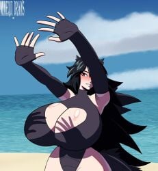 cleavage female female_only godzilla godzilla_(series) hyper_breasts kaiju_girls_(webcomic) mimequi_draws monster_girl rule_63 shadow_hands_challenge