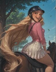 1girl ai_generated aisinful ass bare_tree big_ass big_boobs big_butt bird blonde_hair blush branch breasts butt day disney disney_princess female forest hat hi_res large_breasts lips long_hair looking_at_viewer makeup medium_breasts nature outdoors pleated_skirt rapunzel rapunzel_(tangled) realistic seagull skirt solo tangled thick_thighs tree white_skirt wide_hips wind