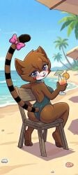 ai_generated ass beach beach_background brown_skin female female_only furry furry_female furry_only gemini kit_community kit_community_v2 sitting sitting_on_chair
