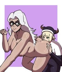 2girls anilingus apps_(character) ass_grab ass_worship black_cat_(marvel) black_cat_(marvel_rivals) blonde_female blonde_hair eating_ass felicia_hardy goat_girl goat_horns lesbian licking_ass m_yarita marvel marvel_comics marvel_rivals mask masked_female nun only_female rimming rimming_female white_hair worshipping_ass x_yarita yuri