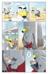 anthro anti_dev avian ayden_(brogulls) bailey_(brogulls) clothing comic furry male_only masturbation multiple_boys muscular page_4 page_number swimsuit