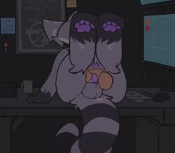 anthro closed_eyes cum cum_on_hand cum_on_leg cum_on_legs detailed_background dragonbooper fur furry handjob indigo_park pawpads paws raccoon raccoon_tail rambley_raccoon red_scarf sex sound tagme video