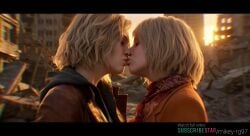 2girls against_wall ai_generated animated ashley_graham blonde_hair capcom edited girls_only google_gemini grace_ashcroft grok grok_imagine kissing mikey-rg97 passionate_kiss resident_evil saliva sound tagme tongue_kiss video yuri