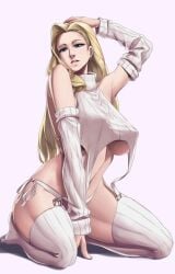 1girls blonde_hair blue_eyes curvy curvy_female daf_art female hand_on_head long_hair looking_at_viewer nipples nude nude_female oc original original_character pink_nipples russian_female tagme turtleneck turtleneck_crop_top yuna_(daf_art) yuna_(oc)