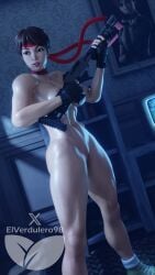 3d abs athletic_female defined_abs elverdulero98 fit_female fortnite rebecca_chambers_(cosplay) sakura_kasugano_(fortnite) shotgun
