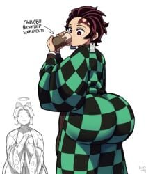 ass_cheeks ass_crack big_booty big_butt blackwhiplash booty butt_cheeks butt_crack demon_slayer drink drinking drinking_glass fat_ass solo solo_focus solo_male tanjiro_kamado