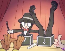 1girls 2boys before_anal before_sex black_hair bowtie clothed clothed_female clueless clueless_female kozatchu magic_trick original_character tagme top_hat uniform