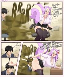 1boya 1girls anger_vein angry animal_ears animal_tail annoyed bend_forward bend_over big_breasts blush boss cleavage eye_shadow fart fart_fetish fart_torture farting farting_in_face farting_on_face femdom gassy huge_fart humanoid ibbydraws lean lean_forward makeup malesub malina_(arejay) moan multicolored_hair office office_lady purple_eyes purple_hair skirt_lift skunk skunk_girl skunk_tail tail thick_thighs thighhighs trapped_with trembling two-toned_hair vulgar