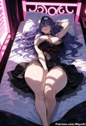 1girl ai_assisted ai_generated akiyama_rinko bangs bare_shoulders bed black_dress blush breasts choker curvaceous curvy curvy_female curvy_figure dress female huge_breasts long_hair lying miyuai on_back on_bed pillow purple_hair sleeping solo taimanin_(series) thick thick_ass thick_butt thick_hips thick_legs thick_thighs thighs voluptuous voluptuous_female wide_hips wide_thighs