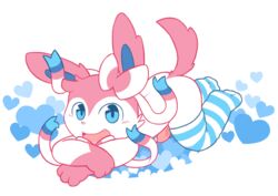 2016 animal_humanoid blue_eyes clothing cute femboy fur gay girly humanoid laying_down legwear male male_only nintendo nude oob penis pokemon ribbons smile socks solo striped_legwear sylveon white_fur