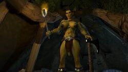 exposed_ass futanari green_skin loincloth orc orc_futa taller_futa uncircumcised uncut