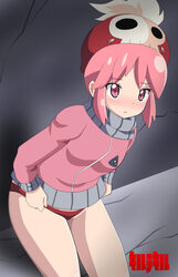 1girls bloomers buruma hkyaichi jakuzure_nonon kill_la_kill panties pink_eyes pink_hair raid_trip_uniform red_panties solo sweater