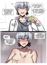 1boy big_breasts dialogue female grey_hair masaru-san short_hair tagme tomboy_milf tomboyish twitter_link video