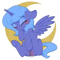 2015 alicorn blue_eyes blush closed_eyes cute equine feathered_wings feathers female feral friendship_is_magic horn mammal masturbation my_little_pony penetration princess_luna_(mlp) pussy pussy_juice sitting smallandnaughty solo vaginal_penetration wings