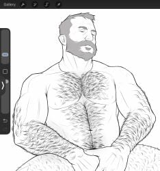 1boy abs bara beard biceps call_of_duty captain_price covering_crotch daddy dilf flexing greyscale hairy_chest hairy_male hairy_thighs john_price large_pectorals legs_spread male male_only monochrome muscular muscular_arms muscular_male mustache nipples nude nude_male pecs rondeniro_ solo