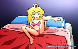 bedroom bra cameltoe erect_nipples mario_(series) nintendo panties pink_panties presenting princess_peach solo supasaiyajingokou