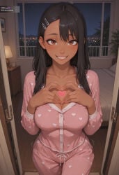 2026 ai_generated black_hair brown_hair dark-skinned_female dark-skinned_male dark_skin hairclip hayase_nagatoro onna_exe pijama sexy sexy_body sexy_female sexy_pose young