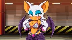 ai_generated big_breasts bikini breasts removing_clothing rouge_the_bat sega sonic_(series) sonic_the_hedgehog_(series) sweat sweating swimsuit