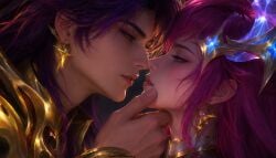 1boy 1girl1boy 1girls ai_generated arlott_(mobile_legends) couple_(romantic) dragon_girl hands-free kiss kissing love_making mobile_legends mobile_legends:_bang_bang novaria_(mobile_legends) pink_hair