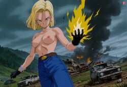 ai_assisted ai_generated android android_18 blue_jeans dragon_ball dragon_ball_super dragon_ball_z medium_breasts nipples patreon taozaru topless