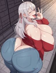 1girls ai_generated alisa_mikhailovna_kujou angel_yukkis ass ass_focus big_ass big_breasts big_tits breasts curvy curvy_female curvy_figure day fat_ass jeans nipples oppai pussy pussy_juice sexy_female sexy_pose shirt street sweat tits tokidoki_bosotto_russian_de_dereru_tonari_no_alya-san voluptuous_female wet wet_pussy