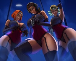 3girls big_breasts blonde_hair bo-katan_kryze breasts brown_hair chastity_cage clone_wars danikenji female female_only femdom garter_straps huge_breasts padme_amidala red_hair satine_kryze star_wars