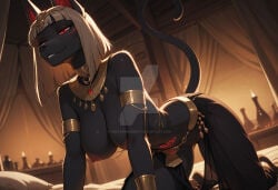 ai_generated anthro anubian_jackal bedroom_eyes canine female female_focus female_only gold_jewelry jackal naked naked_anthro naked_female nipples nude nude_anthro nude_female presenting
