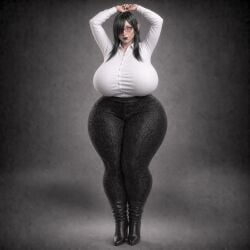 boots button_down_shirt glasses huge_ass huge_breasts huge_thighs hyper hyper_ass hyper_breasts hyper_thighs mavis_dracula office_lady vampire vampire_girl yoga_pants