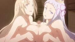 10s 1boy 2017 2girls animated animated_gif blue_eyes blue_hair blunt_bangs boobjob bouncing_breasts breasts brown_hair censored cooperative_paizuri erection female hair_ornament hair_ribbon hairclip hetero hikimayu hime_cut indoors large_breasts long_hair looking_at_viewer mosaic_censoring multiple_girls nail_polish nipples nude paizuri pubic_hair red_eyes ribbon sex shikkoku_no_shaga shikkoku_no_shaga_the_animation siblings sisters sliding_doors tagme teamwork_(sexual) toyohime yorihime