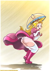 1girls ass big_ass big_butt bubble_butt butt_crack edenspark elbow_gloves gloves high_heels mario_(series) nintendo panties perry_(nintendo) princess_peach print_panties shoes skirt_lift super_princess_peach upskirt wardrobe_malfunction