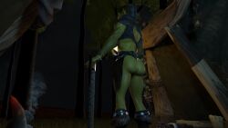 exposed_ass futanari green_skin loincloth orc orc_futa uncircumcised uncut weapon