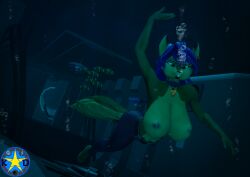 1girls aquaphilia big_breasts breath_holding bubbles carmelita_fox female fox kami_dragon random1985 sfm sly_cooper_(series) sony_interactive_entertainment source_filmmaker tentacles thicc_thighs topless underwater