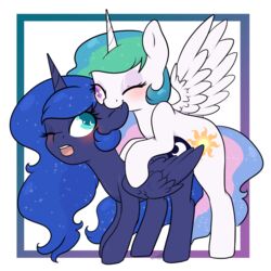 2014 alicorn bite blue_hair blush cutie_mark duo ear_biting equine feathered_wings feathers female feral friendship_is_magic from_behind_position hair horn incest mammal multicolored_hair my_little_pony one_eye_closed open_mouth princess_celestia_(mlp) princess_luna_(mlp) sex sibling siblings sister sisters smallandnaughty wings yuri