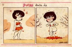 1girls albo covering embarrassed female jucika jucika_(comic) leaves makeshift_clothes tagme