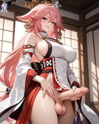 1futa 1futanari adult adult_female ai_generated animal_ears balls ballsack bare_shoulders big_breasts boobs breasts bust busty busty_female busty_girl cock detached_sleeves dick dickgirl earrings female foreskin fox fox_ears fox_girl futa futa_masturbation futanari futanari_masturbation genshin_impact girl hair_between_eyes hair_ornament handjob japanese japanese_clothes kemonomimi large_breasts long_sleeves machine_muse masturbation mature mature_body mature_female mihoyo miko penis priest priestess sexy sexy_body sleeves solo testicles tits trans trans_woman uncensored watermark yae_miko