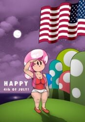1girls 2d_animation 4th_of_july alternate_version_available animated big_breasts breasts gif mario_(series) nintendo pigtails salute toadette toadette_(purple_yoshi_draws)