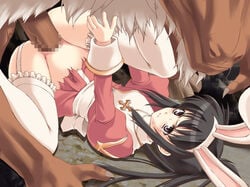 angry asaga_aoi baphomet baphomet_(ragnarok_online) black_hair brown_eyes censored clothed_sex clothing ero_offline ero_ragnarok_offline female high_priest interspecies long_hair monster penetration penis priest priestess pussy ragnarok_online rape sex size_difference spread_legs tears thighhighs torn_clothes vaginal_penetration