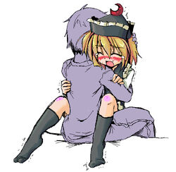 blonde_hair blush couple feet footwear hat hug kotojima_motoki kotoshima kotoshima_motoki lunasa_prismriver oekaki sex socks solo tear touhou trembling upright_straddle