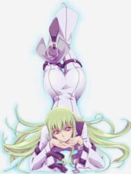 ass c.c. code_geass female from_above green_hair long_hair looking_up lying solo yellow_eyes