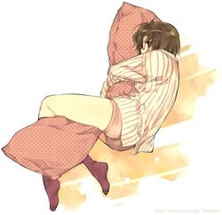 feet footwear furudori_yayoi glasses lowres panties pillow pillow_hug pillows socks underwear