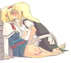 alice_margatroid bad_proportions barefoot blush error female fingering human inmu inmu_(artist) kissing marisa_kirisame multiple_girls oekaki saliva touhou yuri