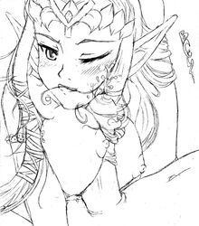 blush breasts buttercup_saiyan crown cum female hairjob hat male mouth_hold nintendo nipples paizuri penis pointy_ears princess_zelda straight straight_hair the_legend_of_zelda twilight_princess uncensored wink zelda_(twilight_princess)