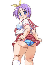 ass fat female female_only human looking_back lucky_star obese panties pantyshot plump school_uniform serafuku solo striped striped_panties tsukasa_hiiragi underwear