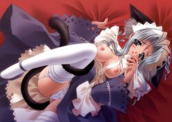 1girls animal_ears breasts carnelian cat_ears female garter_belt highres maid maid_headdress mariel nipples panties solo tail thighhighs underwear white_panties yami_to_boushi_to_hon_no_tabibito