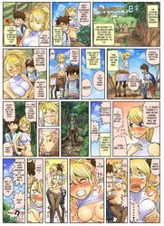 1boy 1girls angry blush breast_grab breasts centaur centauress centorea_shianus clothing comic female highres inui_takemaru kurusu_kimihito male monster_girl monster_musume_no_iru_nichijou okayado taur translated