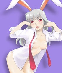 1girls animal_ear azuna breasts bunny_ear female long_hair nipples nude reisen_udongein_inaba shirt solo touhou