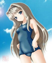 blush kusugawa_sasara lens_flare neopure one-piece_swimsuit photoshop school_swimsuit solo swimsuit to_heart_(series) to_heart_2