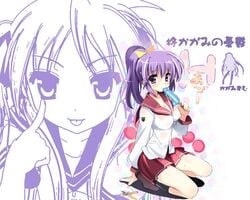 kagami_hiiragi lucky_star namamo_nanase parody popsicle purple_hair school_uniform serafuku sikorsky suzumiya_haruhi_no_yuuutsu tomoeda